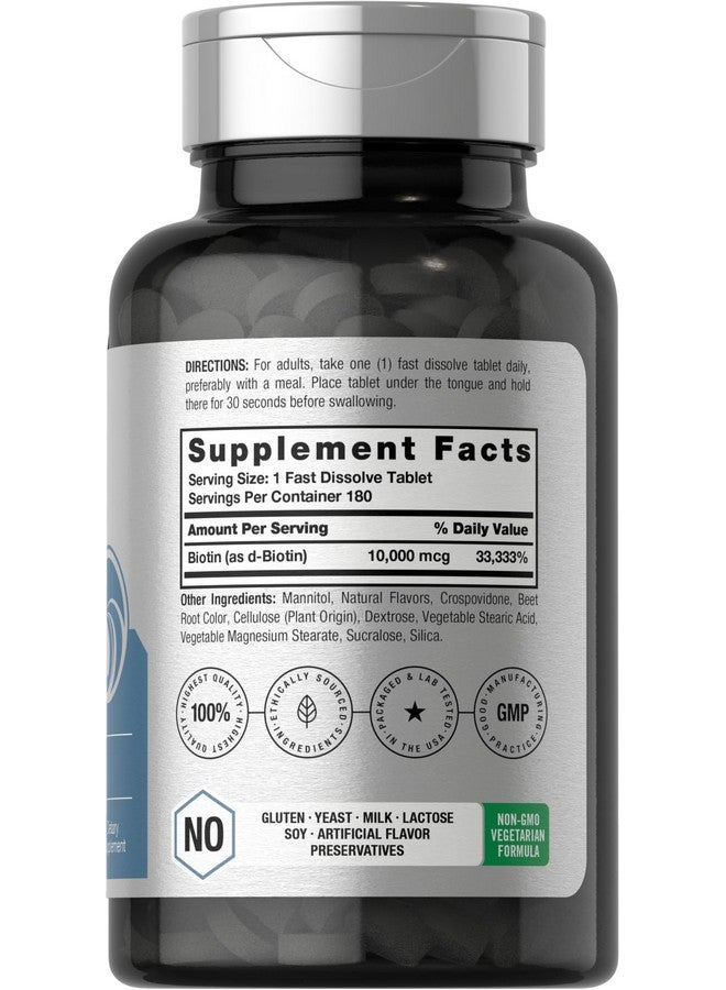 Horbäach Biotin 10000mcg | 180 Fast Dissolve Tablets | Beauty Formula | Vegetarian Supplement | Non-GMO, Gluten Free - Image 2