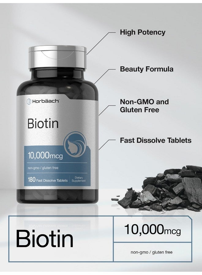 Horbäach Biotin 10000mcg | 180 Fast Dissolve Tablets | Beauty Formula | Vegetarian Supplement | Non-GMO, Gluten Free - Image 3