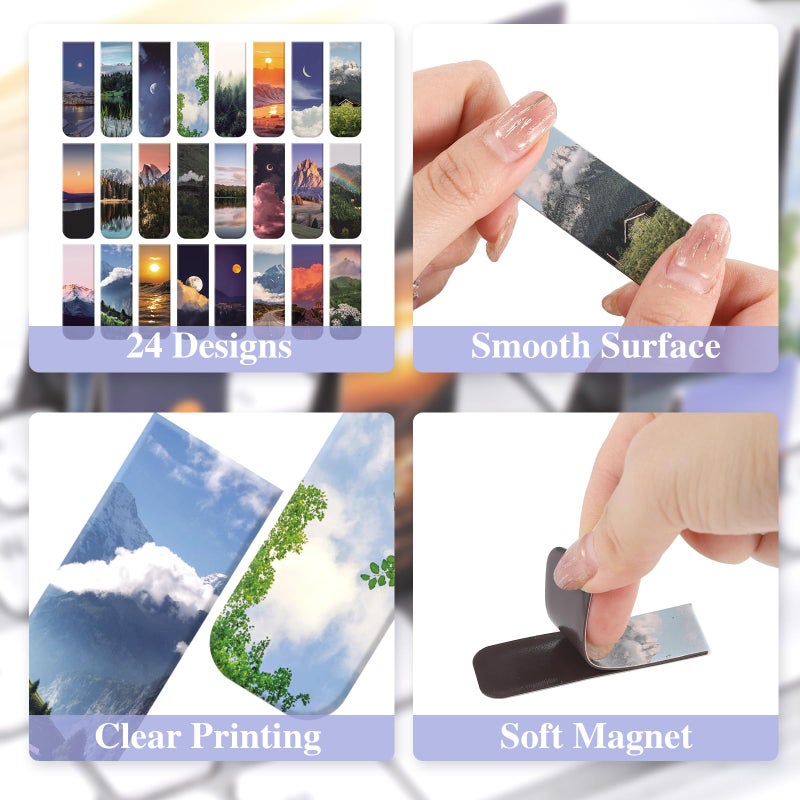 WSICSE 48 Pcs Magnetic Bookmarks, 24 Styles Cute Landscape Magnet Book Markers Funny Stocking Stuffers Christmas Gifts for Women Men Reading - Image 3