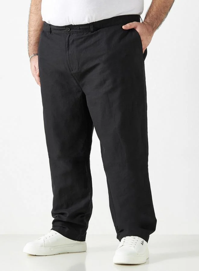 سبلاش فيڤ بنطلون مزيج الكتان بإغلاق أزرار وجيوب