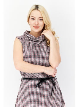 Zero Women Textured Tie Waist Midi Dress, Black Combo  - Image 2