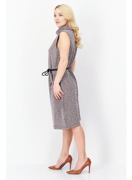 Zero Women Textured Tie Waist Midi Dress, Black Combo  - Image 1