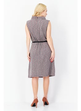 Zero Women Textured Tie Waist Midi Dress, Black Combo  - Image 3