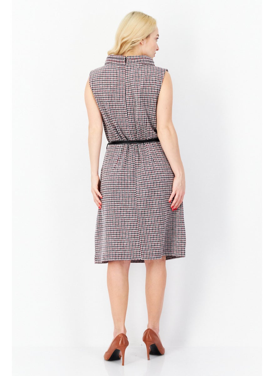 Zero Women Textured Tie Waist Midi Dress, Black Combo  - Image 3