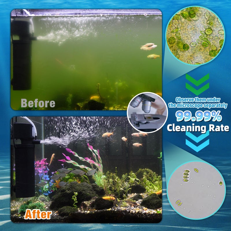TARARIUM Aquarium Filter U-V w/Scientific 3,6,12,24H Timer 200GPH for 20-75Gal Fish Turtle Tank Bio Sponge Internal Filter Power Pump Deodorization Saltwater Freshwater Killing Green Clean Machine Air Supply - Image 4