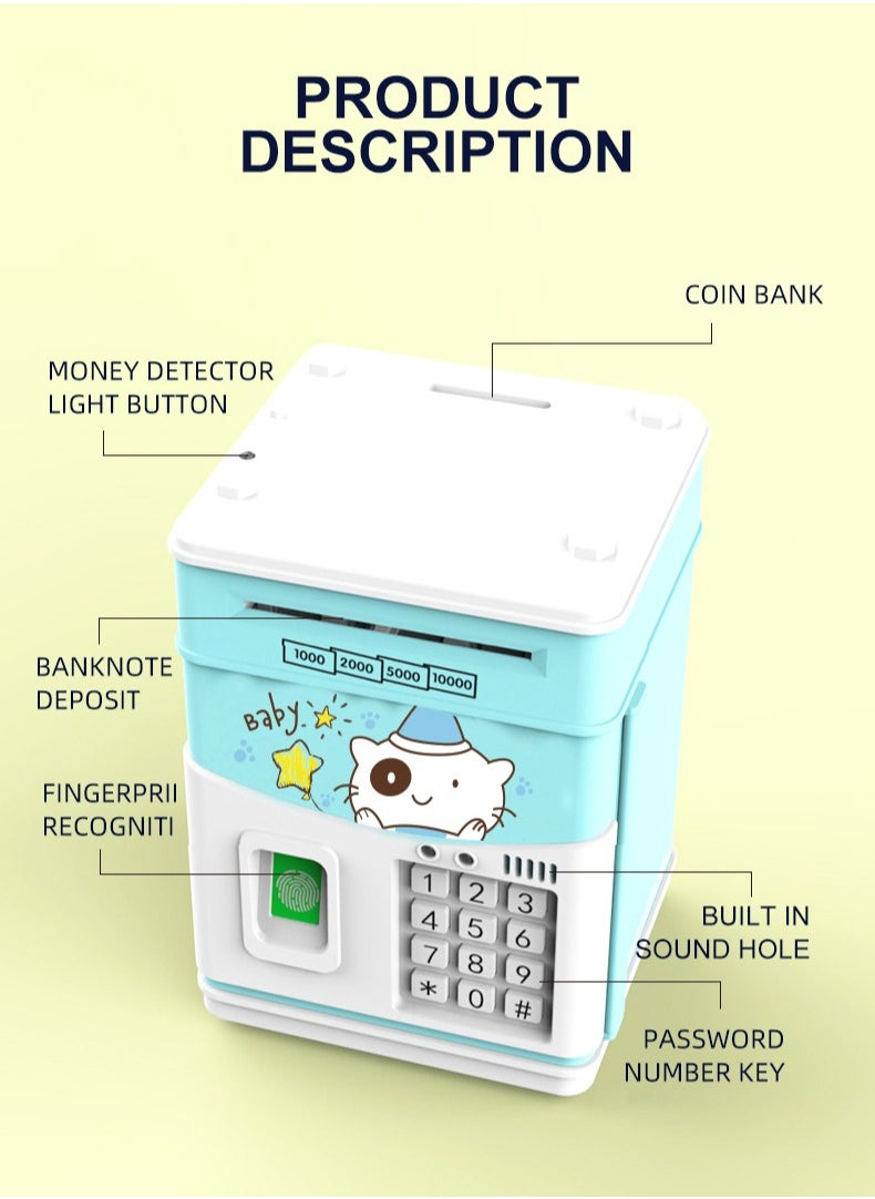 General Simulation fingerprint sensing children's piggy bank cartoon ATM password box automatic money roll creative birthday gift toy  - Image 2