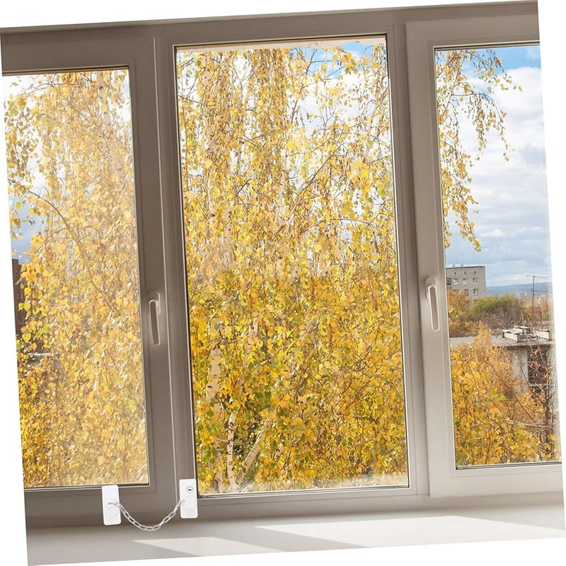 White Childproof Window Lock Chain No Drill Easy Installation Prevents Falls For Kids Pets - Image 5