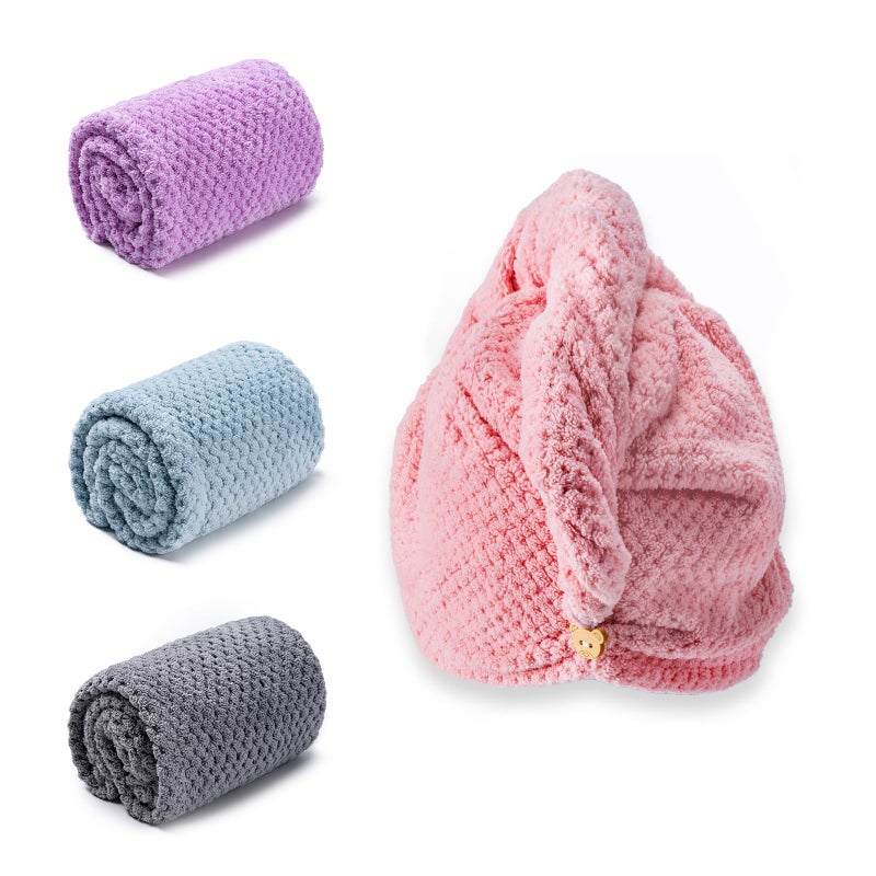 Amrules Hair Towel Wrap 4 Packs 98 x 256 Inch Towel Turbans for Wet Hair Dry Hair Towel Headbands for Curly and Long Hair Bathroom MustHave for Ladies