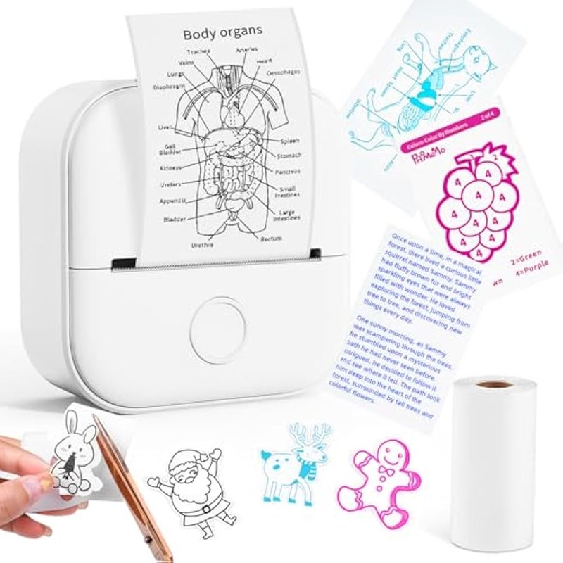 Arabest Mini Portable Printer - T02 Inkless Pocket Thermal Sticker Maker Mini Sticker Printer Mobile Label Maker for Student, Gift, White (Bunny Case Not Included) - Image 1