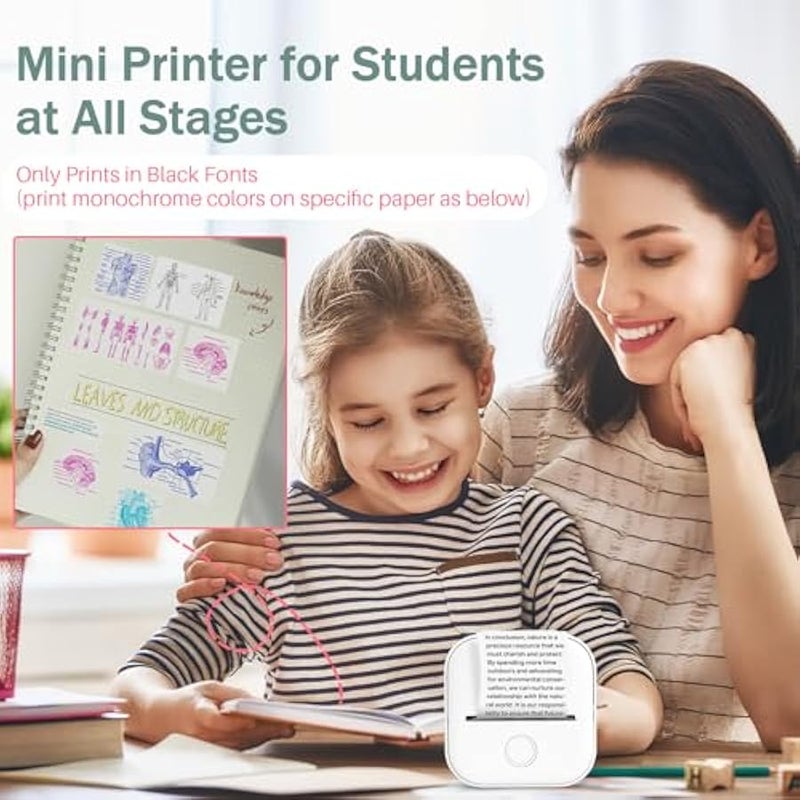 Arabest Mini Portable Printer - T02 Inkless Pocket Thermal Sticker Maker Mini Sticker Printer Mobile Label Maker for Student, Gift, White (Bunny Case Not Included) - Image 2