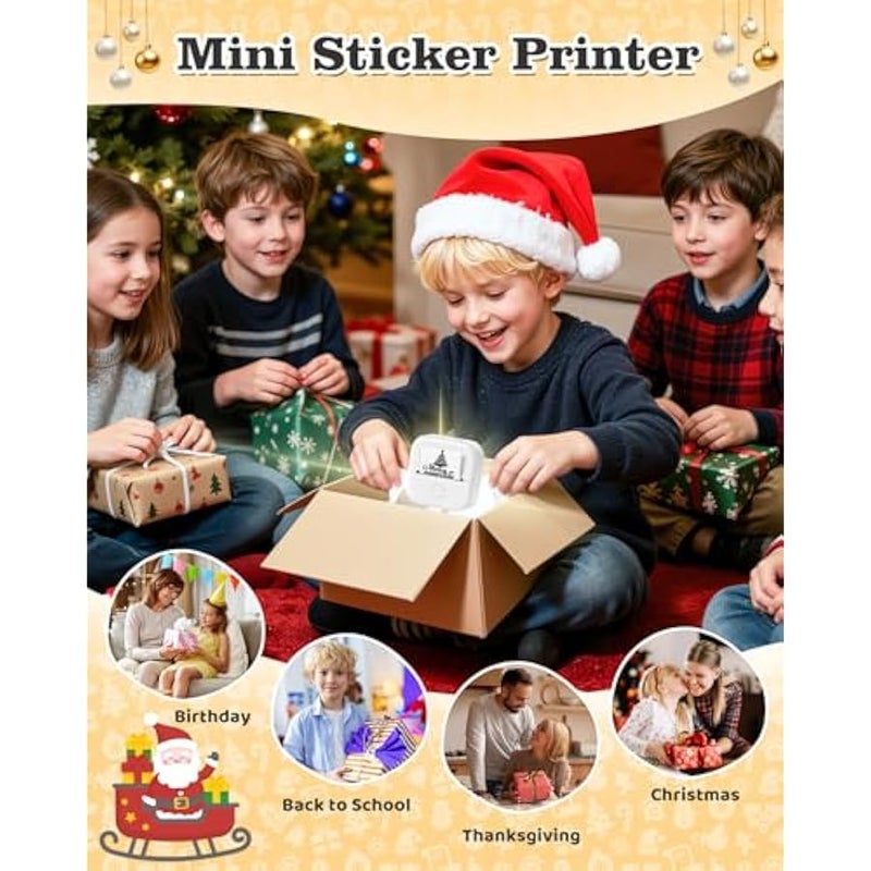 Arabest Mini Portable Printer - T02 Inkless Pocket Thermal Sticker Maker Mini Sticker Printer Mobile Label Maker for Student, Gift, White (Bunny Case Not Included) - Image 3
