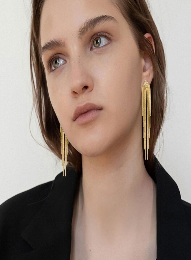 فانز أقراط FANZE ذهبية طويلة متدلية مزينة بشراشيب، هدية أنيقة وعصرية للنساء، مثالية لحفلات الزفاف، حفلات التخرج، حفلات الكوكتيل، أعياد الميلاد، عيد الحب، وعيد الشكر. - Image 2