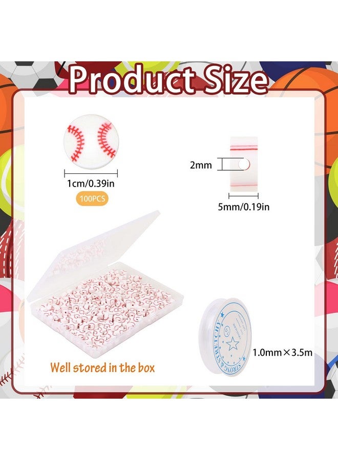 EVERMARKET 100pcs Baseball Polymer Clay Bead, American Football Bead DIY Beads for Necklace Bracelet Jewelry Handmade Jewelry Making Accessories Supplies (White Baseball) - Image 2