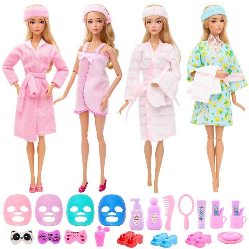 HONLAELLA 27 Pcs Doll Sleeping Clothes Accessories Including 4 Sets Bathrobes Pajamas Towels Headband 12 Toiletries 8 Accessories 3 Slippers for 115 Inch Girl Dolls Sleeping Storytelling Playset - Image 3