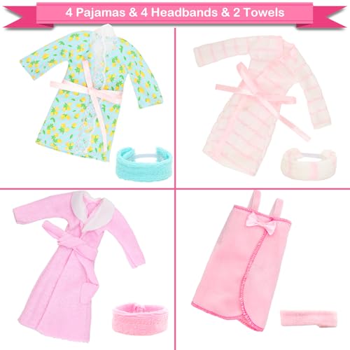 HONLAELLA 27 Pcs Doll Sleeping Clothes Accessories Including 4 Sets Bathrobes Pajamas Towels Headband 12 Toiletries 8 Accessories 3 Slippers for 115 Inch Girl Dolls Sleeping Storytelling Playset - Image 5