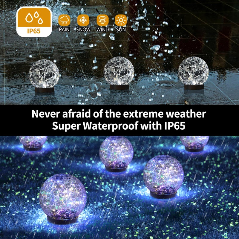 JKIMK Solar Globe Lights Outdoor Waterproof-Solar Balls for Garden-Cracked Glass Ball Lights Outdoor-Solar Orbs for Outside-Decorations for Patio and Yard Lawn Backyard Decor - Image 4