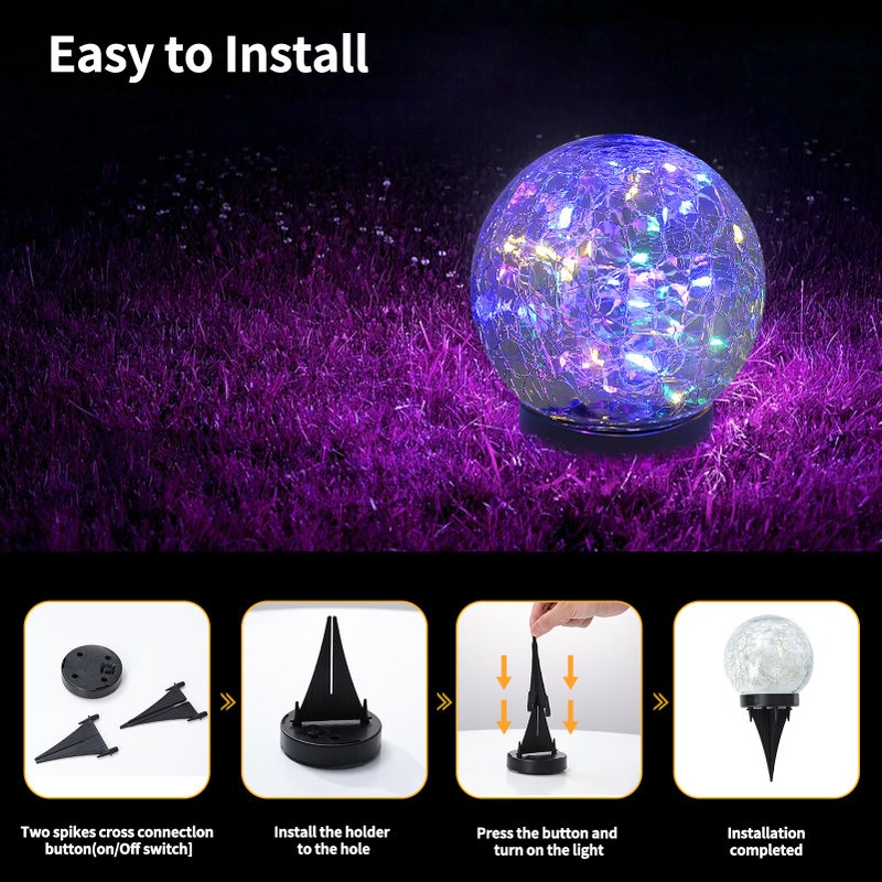 JKIMK Solar Globe Lights Outdoor Waterproof-Solar Balls for Garden-Cracked Glass Ball Lights Outdoor-Solar Orbs for Outside-Decorations for Patio and Yard Lawn Backyard Decor - Image 5