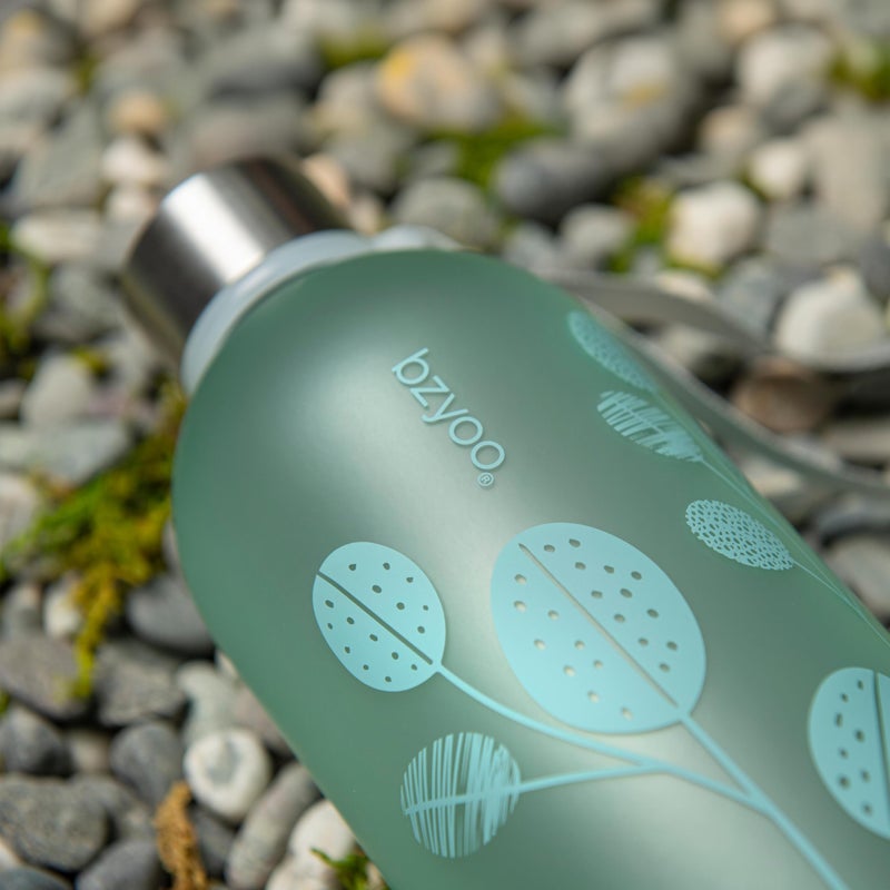 bzyoo 32oz 1 Liter Clear Water Bottle with Time Marker  Leaf Design  Durable Plastic  BPA-Free  Reusable with Measurement Markings for Fitness and Outdoor Activities (Color: Green) - Image 3