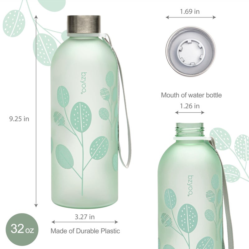 bzyoo 32oz 1 Liter Clear Water Bottle with Time Marker  Leaf Design  Durable Plastic  BPA-Free  Reusable with Measurement Markings for Fitness and Outdoor Activities (Color: Green) - Image 4
