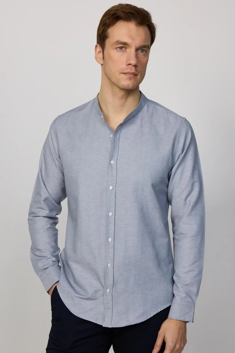 Tudors Slim Fit Collar Cotton Easy-Iron Gray Men's Shirt