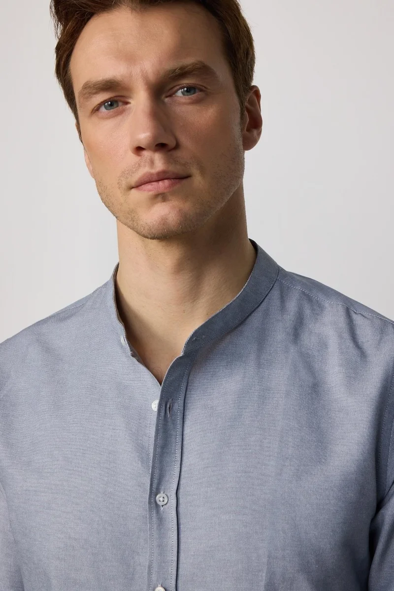 Tudors Slim Fit Collar Cotton Easy-Iron Gray Men's Shirt