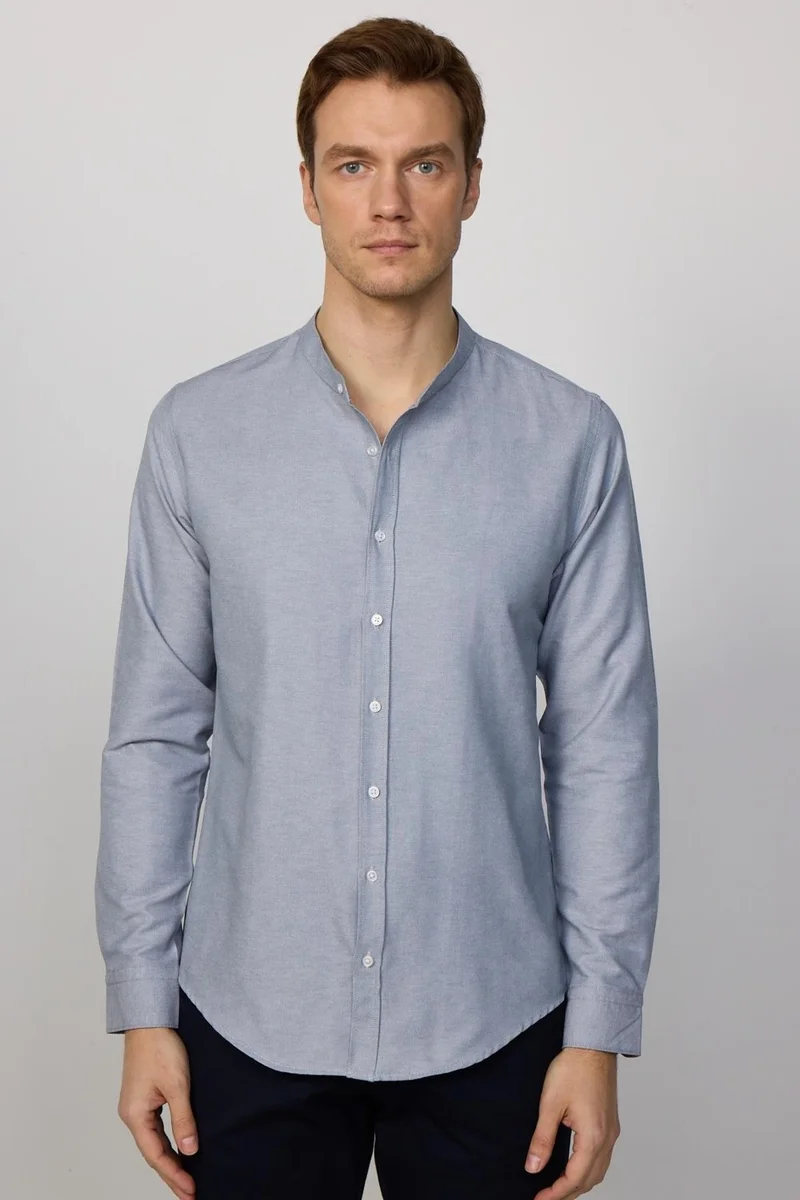 Tudors Slim Fit Collar Cotton Easy-Iron Gray Men's Shirt