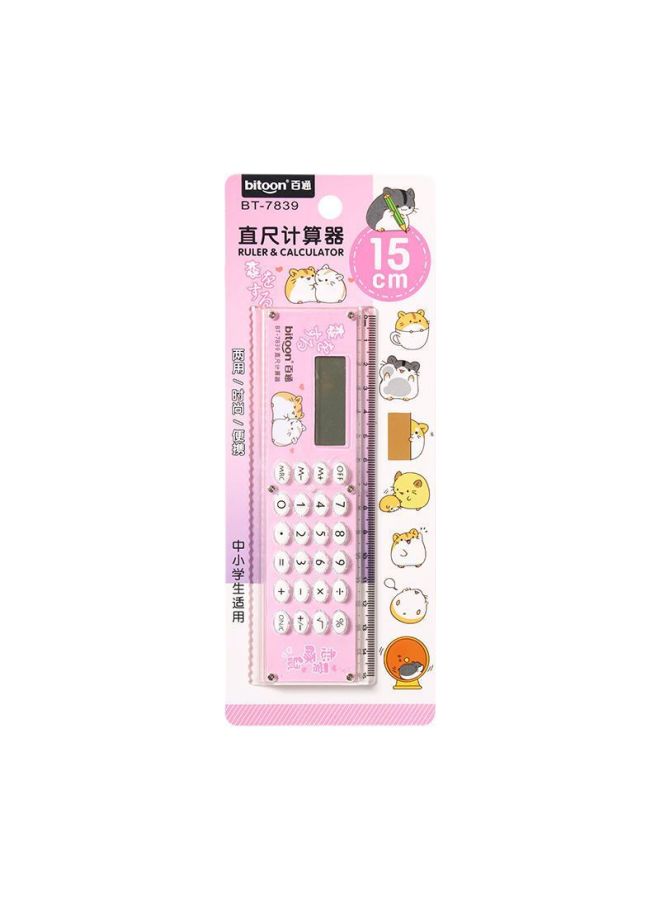 Ruler Calculator Cartoon Student Supplies Learning Ruler Wave Double-sided I Mini Calculator With Battery Driver