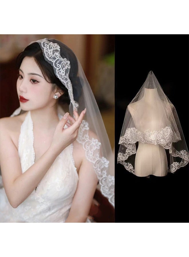 French Lace Wedding Headpiece with Lace Lightweight Comfortable Veil for Bride Reception Accessory Single Layer Wedding - Image 4
