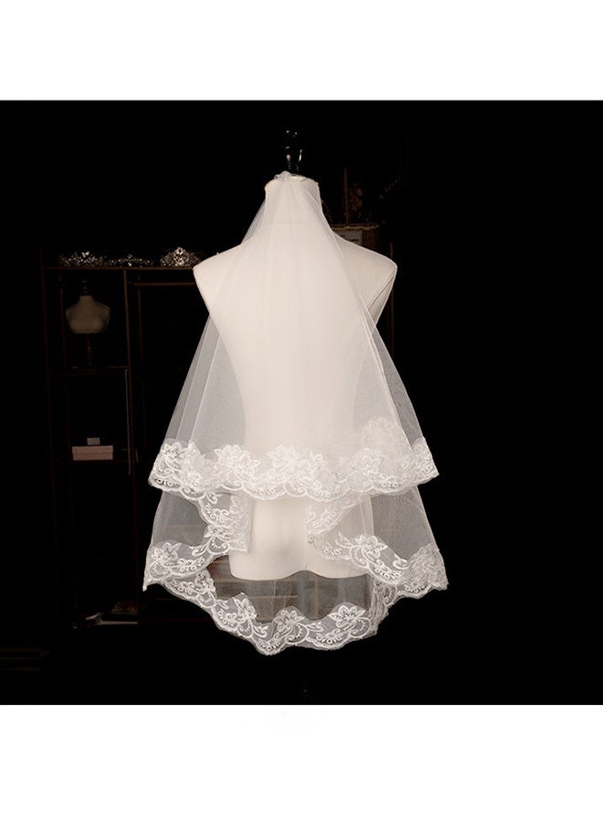 French Lace Wedding Headpiece with Lace Lightweight Comfortable Veil for Bride Reception Accessory Single Layer Wedding - Image 1