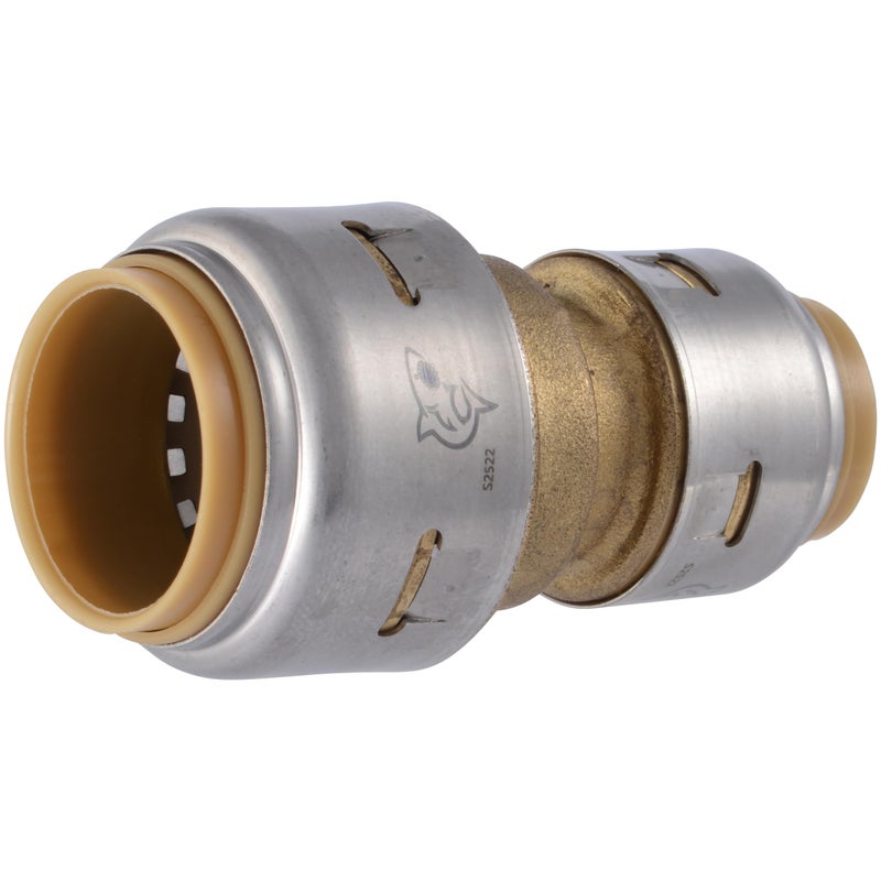SharkBite Max 3/4 Inch x 1/2 Inch Reducing Coupling, Push to Connect Brass Plumbing Fitting, PEX Pipe, Copper, CPVC, PE-RT, HDPE, UR058A - Image 1