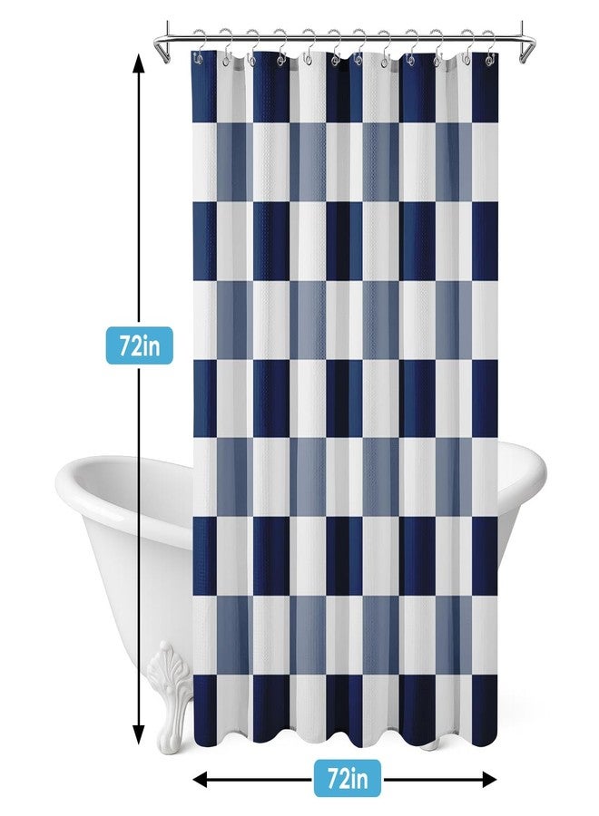 Nesphy Shower Curtain and Liner, Checkered Navy Blue Plaid 3 in 1 Shower Curtain and PEVA Liner Set with 12 Rust-Resistant Metal Hooks, Waterproof Fabric Shower Curtains for Bathroom, 72 W x 72 H - Image 4