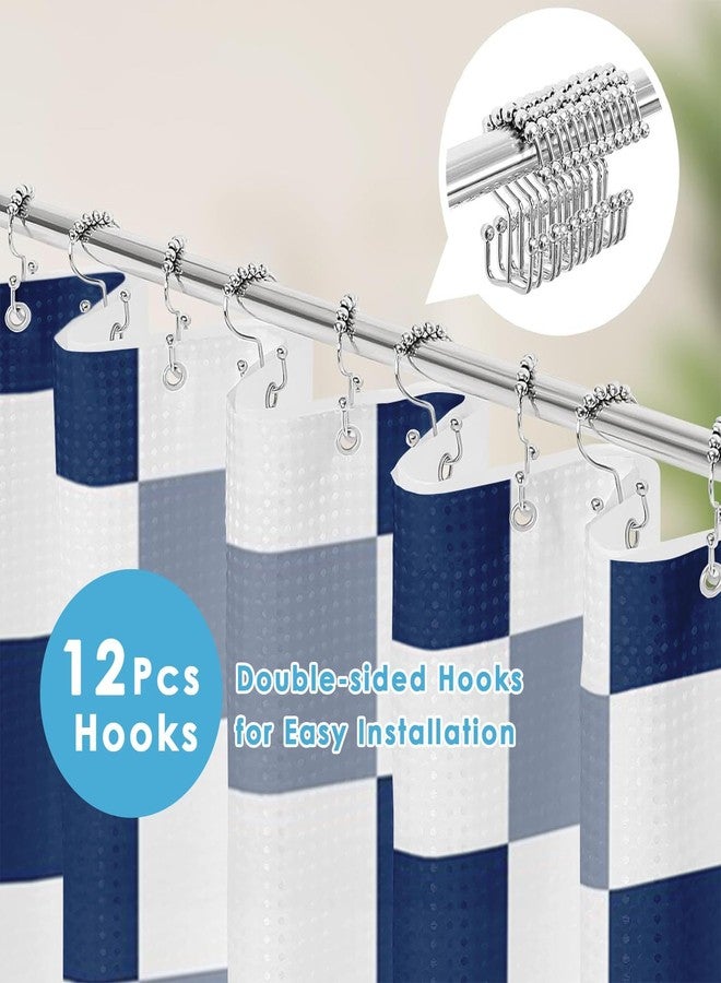 Nesphy Shower Curtain and Liner, Checkered Navy Blue Plaid 3 in 1 Shower Curtain and PEVA Liner Set with 12 Rust-Resistant Metal Hooks, Waterproof Fabric Shower Curtains for Bathroom, 72 W x 72 H - Image 2