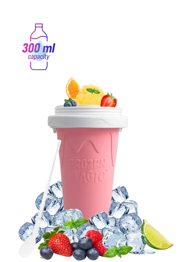 SYOSI Slushy Maker Ice Cup Travel Portable Double Layer Silica Cup Pinch Hot Summer Cooler Smoothie Silicon into Children's Adult Pink 300ml - Image 1