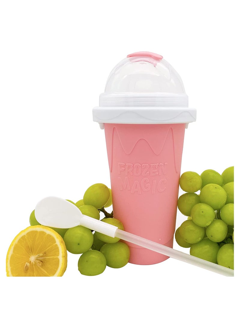 SYOSI Slushy Maker Ice Cup Travel Portable Double Layer Silica Cup Pinch Hot Summer Cooler Smoothie Silicon into Children's Adult Pink 300ml - Image 2