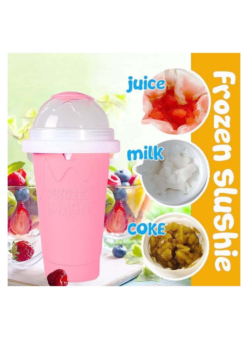 SYOSI Slushy Maker Ice Cup Travel Portable Double Layer Silica Cup Pinch Hot Summer Cooler Smoothie Silicon into Children's Adult Pink 300ml - Image 3