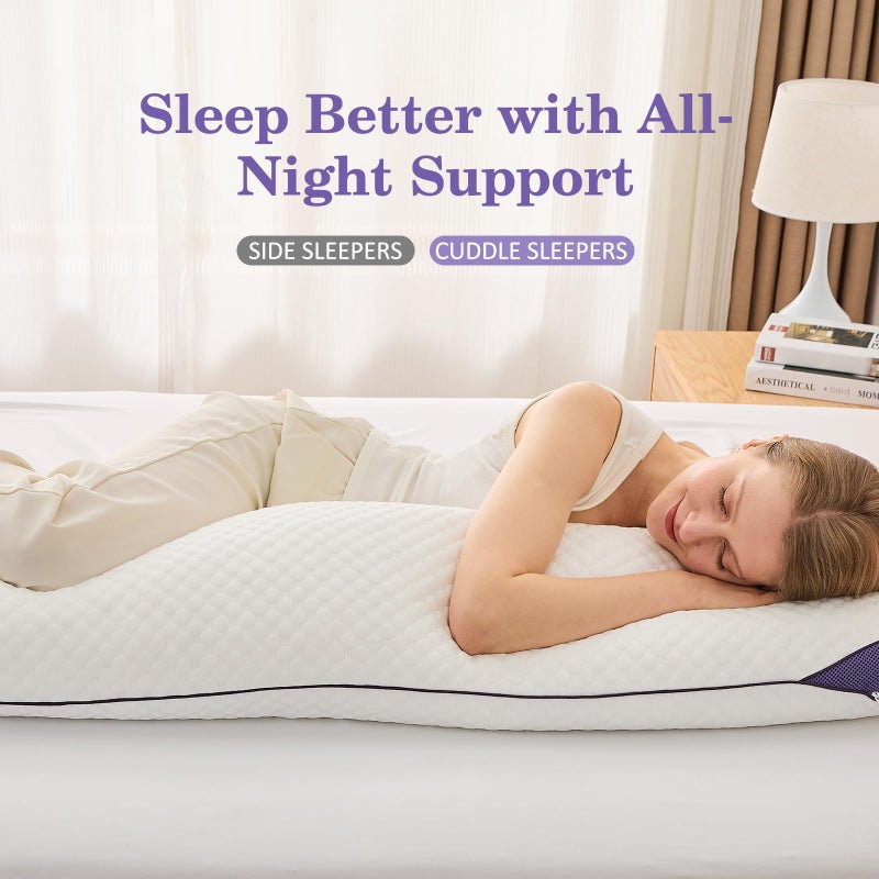 HOMELAB Adjustable Shredded Memory Foam Body Pillow, Cooling Long Pillow with Washable Cover, Full Support for Side Sleepers, Back, Hip & Leg Comfort, 1 Pack 20"x52" - Image 3