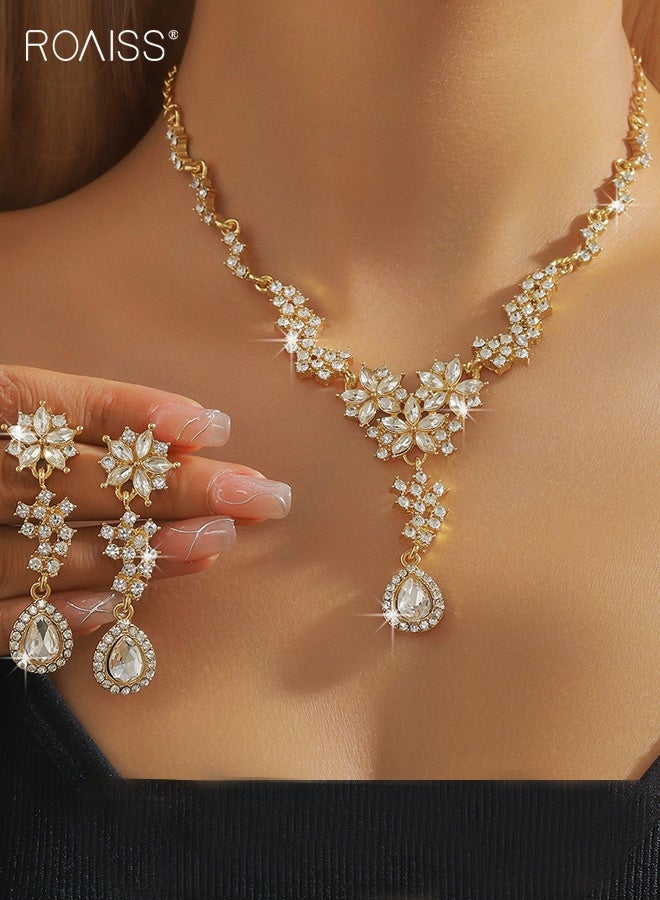 رويس مجموعة قلادات زفاف بسيطة للنساء، أقراط ألماس وقلادة مجوهرات، إكسسوارات فستان الزفاف للعروس، فكرة هدية لحفل الزفاف - Image 1
