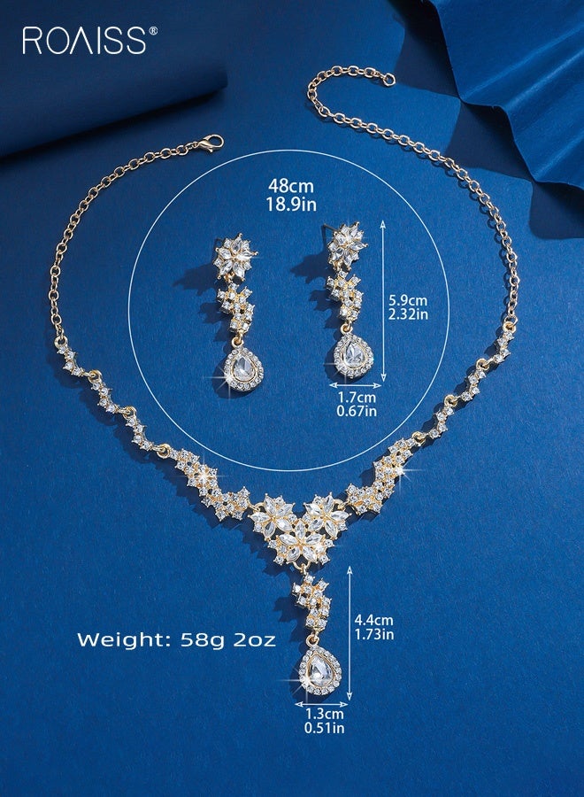 رويس مجموعة قلادات زفاف بسيطة للنساء، أقراط ألماس وقلادة مجوهرات، إكسسوارات فستان الزفاف للعروس، فكرة هدية لحفل الزفاف - Image 2