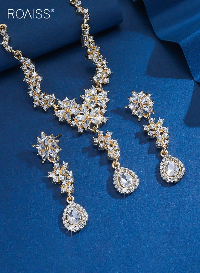 رويس مجموعة قلادات زفاف بسيطة للنساء، أقراط ألماس وقلادة مجوهرات، إكسسوارات فستان الزفاف للعروس، فكرة هدية لحفل الزفاف - Image 3