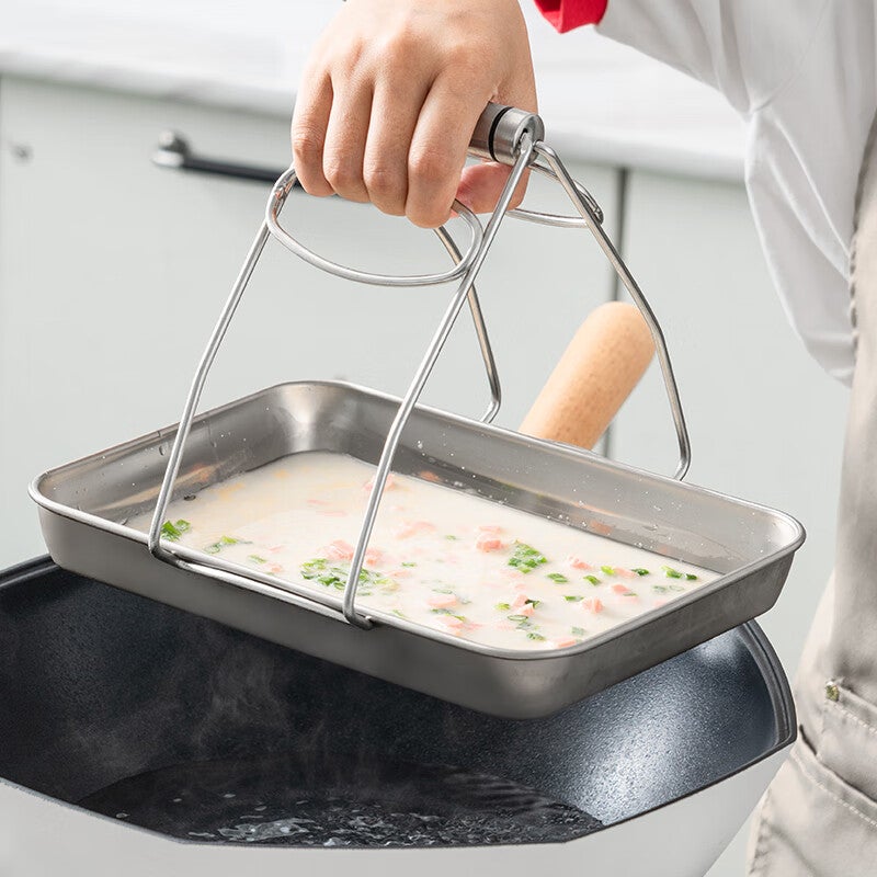 Onlycook 304 الفولاذ المقاوم للصدأ تبخير لوحة لفائف المعكرونة Liangpi والأرز ، صينية للاستخدام المنزلي ، طبق تقديم الشاي ، مقلاة شواء السمك ، Liangpi Gongong ، حجم صغير - Image 4