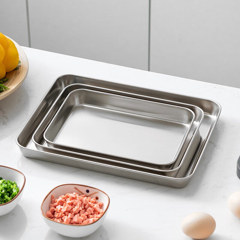 Onlycook 304 الفولاذ المقاوم للصدأ تبخير لوحة لفائف المعكرونة Liangpi والأرز ، صينية للاستخدام المنزلي ، طبق تقديم الشاي ، مقلاة شواء السمك ، Liangpi Gongong ، حجم صغير - Image 3