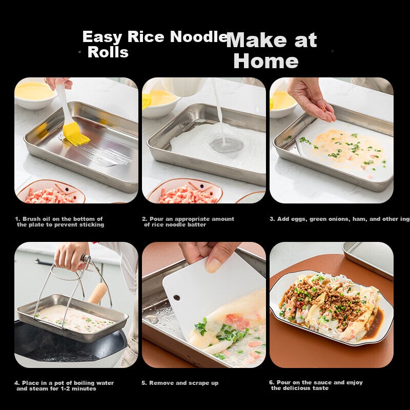 Onlycook 304 الفولاذ المقاوم للصدأ تبخير لوحة لفائف المعكرونة Liangpi والأرز ، صينية للاستخدام المنزلي ، طبق تقديم الشاي ، مقلاة شواء السمك ، Liangpi Gongong ، حجم صغير - Image 5