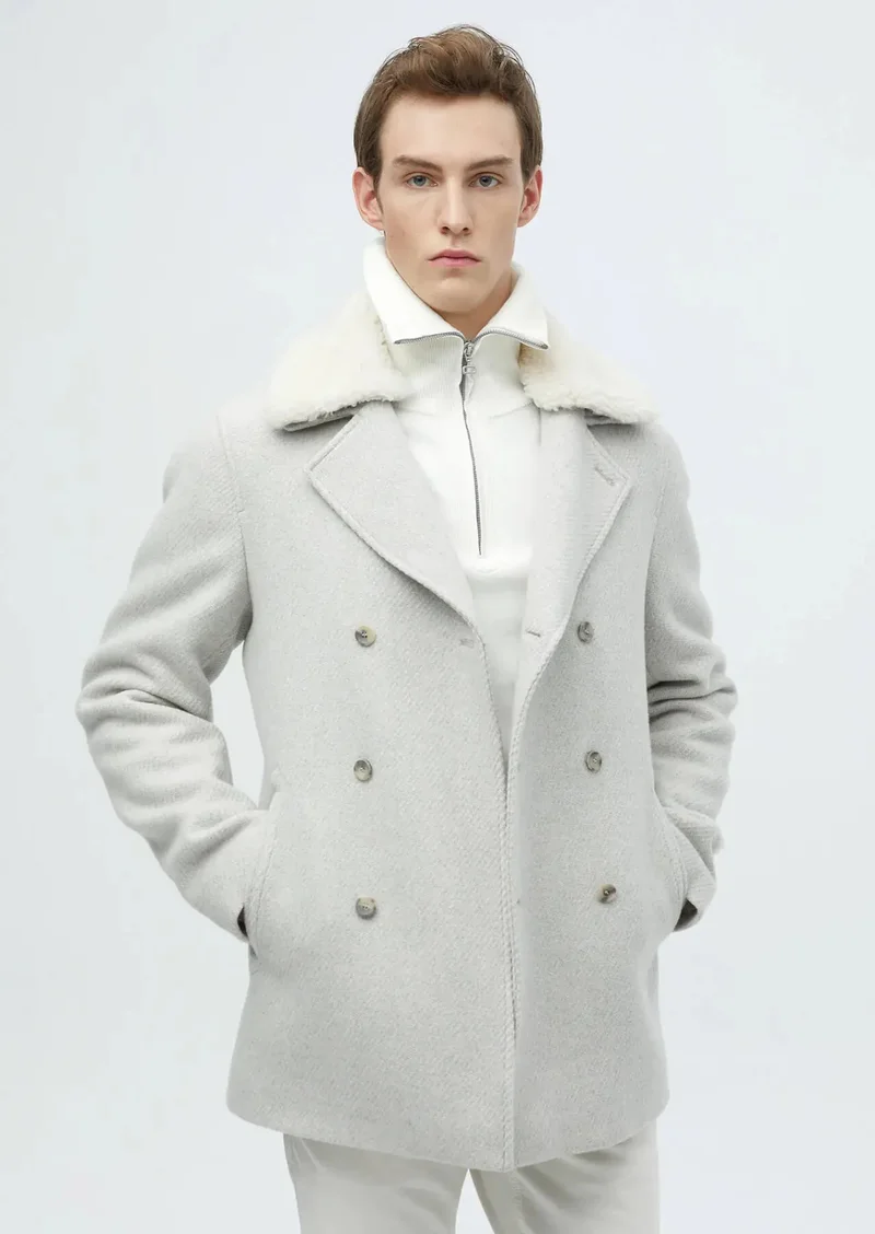 RAMSEY Ecru Regular Fit Casual Weaving Coat