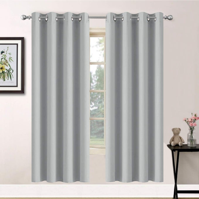 SOFT ROOM DARKENING LIGHT GRAY BLACKOUT CURTAINS THERMAL INSULATED GROMMET CURTAIN PANELS FOR BEDROOM 52W X 63LLIGHT GREY 2 PANELS