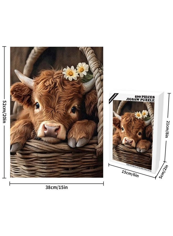 Artinhand Great Jigsaw Puzzles for Adults 500 Pieces Highland Cow Wooden Challenging Puzzles Gift for Friends Family Home Decoration Puzzle - Image 2