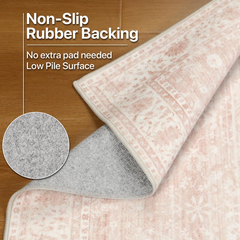 BESBLEE 8x10 Area Rugs for Living Room, Machine Washable Non Slip Vintage Large Rugs, Low Pile Lightweigt Chenille Print Indoor Rug for Bedroom, Dining Room, Home Office, Pink - Image 5