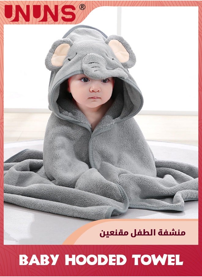 UNUNS - Baby Hooded Towel,2 Pcs Organic Bamboo Bath Towel,Bath Towel For Toddler Infants,Super Absorbent Soft Washcloth,Machine Washable Towel,Keeps Your Baby Warm And Cosy,Black Elephant+White Bear - Image 1