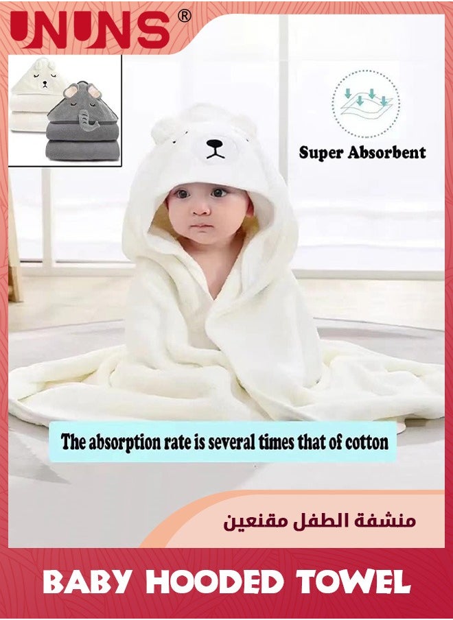 UNUNS - Baby Hooded Towel,2 Pcs Organic Bamboo Bath Towel,Bath Towel For Toddler Infants,Super Absorbent Soft Washcloth,Machine Washable Towel,Keeps Your Baby Warm And Cosy,Black Elephant+White Bear - Image 1