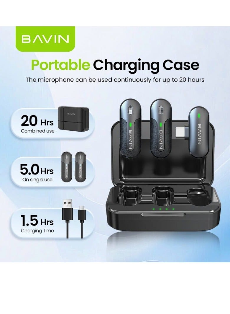 Bavin Dual Wireless Lavalier Microphone for Audio and Video Recording Compatible with Type-C Devices with DSP Noise Reduction - Image 1