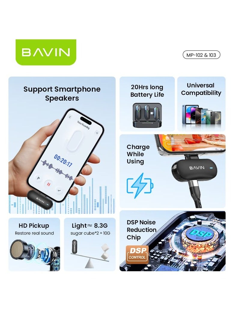 Bavin Dual Wireless Lavalier Microphone for Audio and Video Recording Compatible with Type-C Devices with DSP Noise Reduction - Image 4